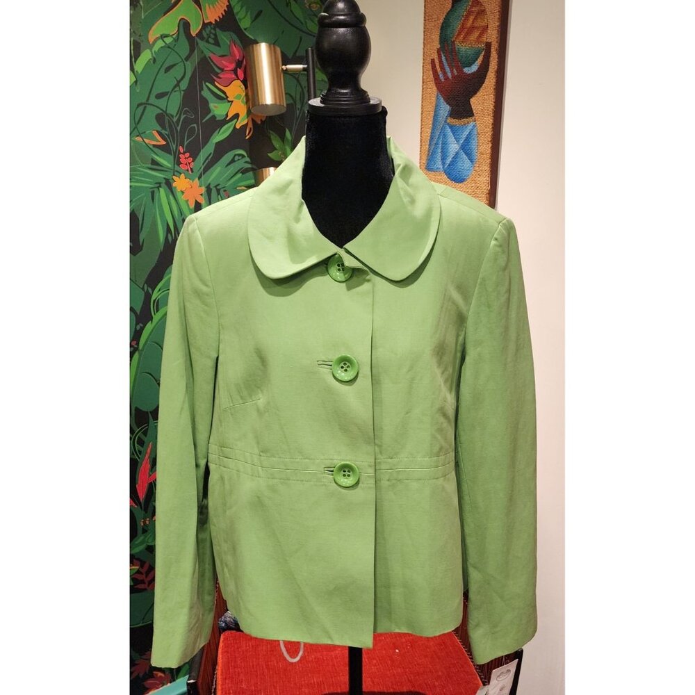 VINTAGE Talbots Women's Petite Spring Green Cotton Blend Jacket  Peter Pan Colla